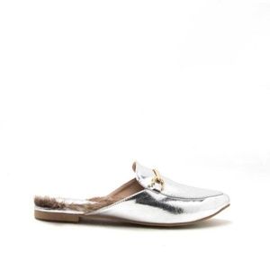 Qupid Shoes - Qupid Shoes Swirl Fur Lined Loafer Silver Mules Qupid Shoes - Qupid Shoes Swirl Fur Lined Loafer Silver Mules